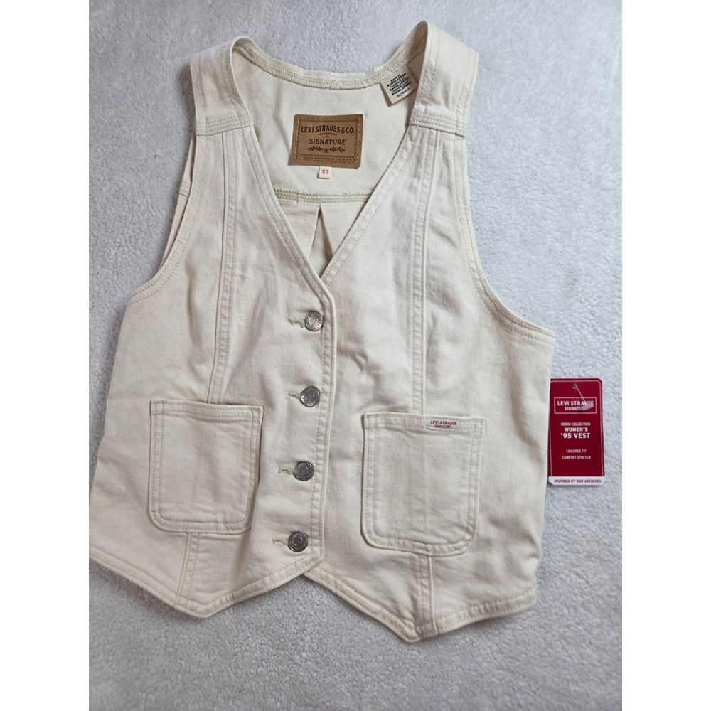 Levi Strauss Signature Womens 95 Vest Cream Denim Tailored Fit XS